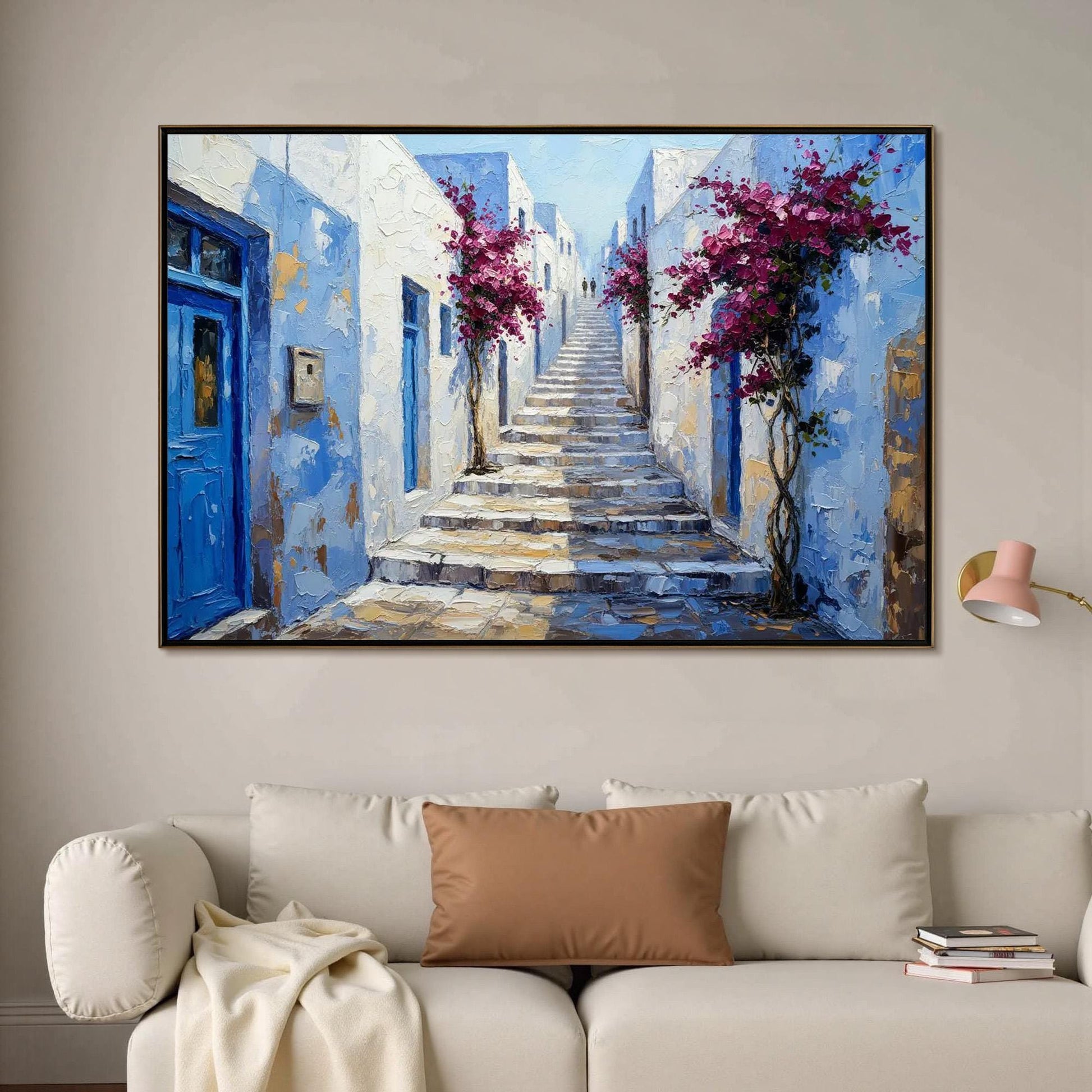 Handmade Acrylic - Mediterranean Wall Decor - Blue White Bougainvillea Home Housewarming Gift – Blue and White Abstract 3D Te