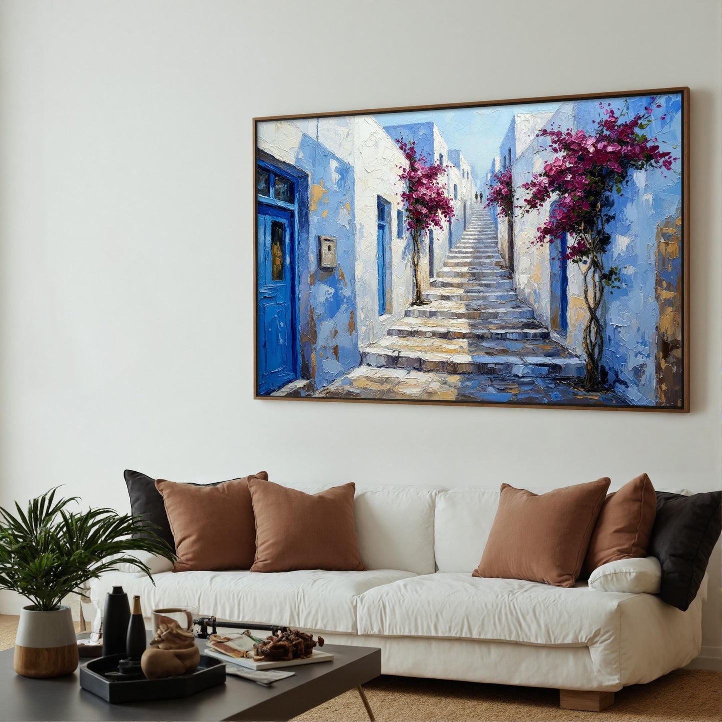 Handmade Acrylic - Mediterranean Wall Decor - Blue White Bougainvillea Home Housewarming Gift – Blue and White Abstract 3D Te