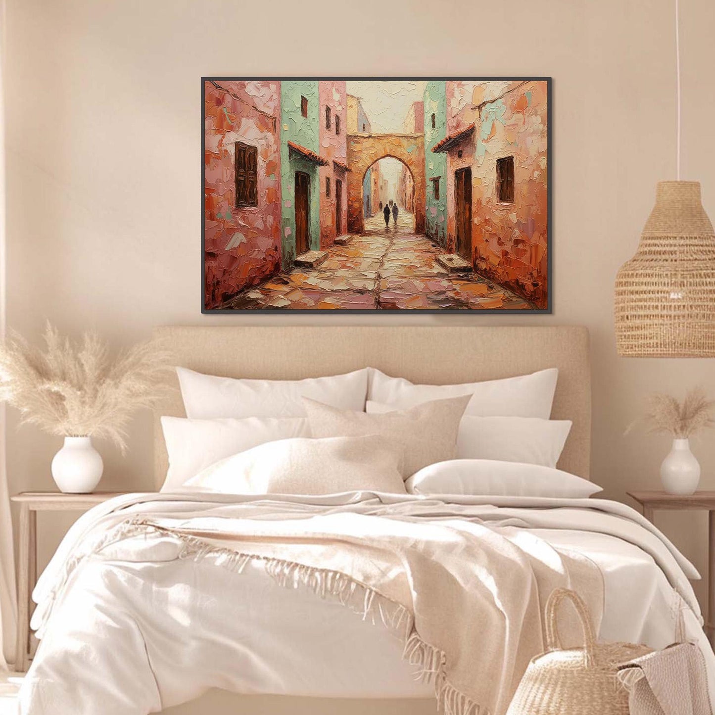Boho Impasto Cityscape City Architecture Wall Art – Handmade Acrylic - Mediterranean Wall Decor - Boho Travel Home Housewarming Gift