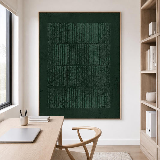 Large Dark Green Abstract Wall Art Textured Wabi Sabi Canvas for Living Room Decor