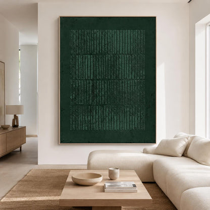 Large Dark Green Abstract Wall Art Textured Wabi Sabi Canvas for Living Room Decor