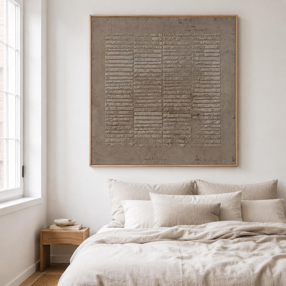 Wabi Sabi Wall Art Brown 3D Line Texture Canvas Painting for Living Room Decor
