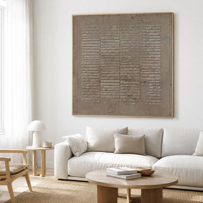 Wabi Sabi Wall Art Brown 3D Line Texture Canvas Painting for Living Room Decor