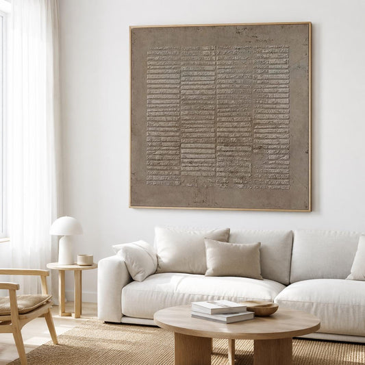 Wabi Sabi Wall Art Brown 3D Line Texture Canvas Painting for Living Room Decor