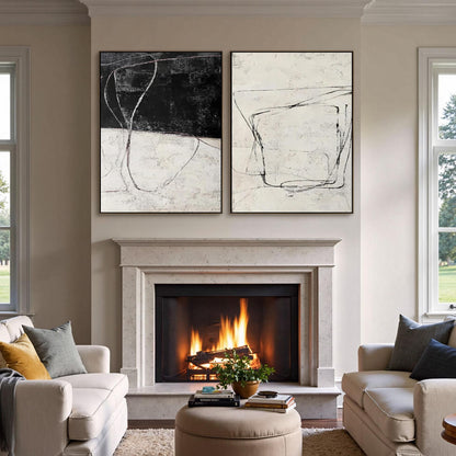 Black and White Scandinavian Abstract Minimalist Wall Art – Minimalist Canvas Wall Art - Handmade Acrylic - Modern Home Decor - Gallery Housewarming Gift