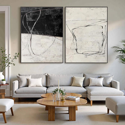 Minimalist Canvas Wall Art - Handmade Acrylic - Modern Home Decor - Gallery Housewarming Gift – Black and White Abstract Mini