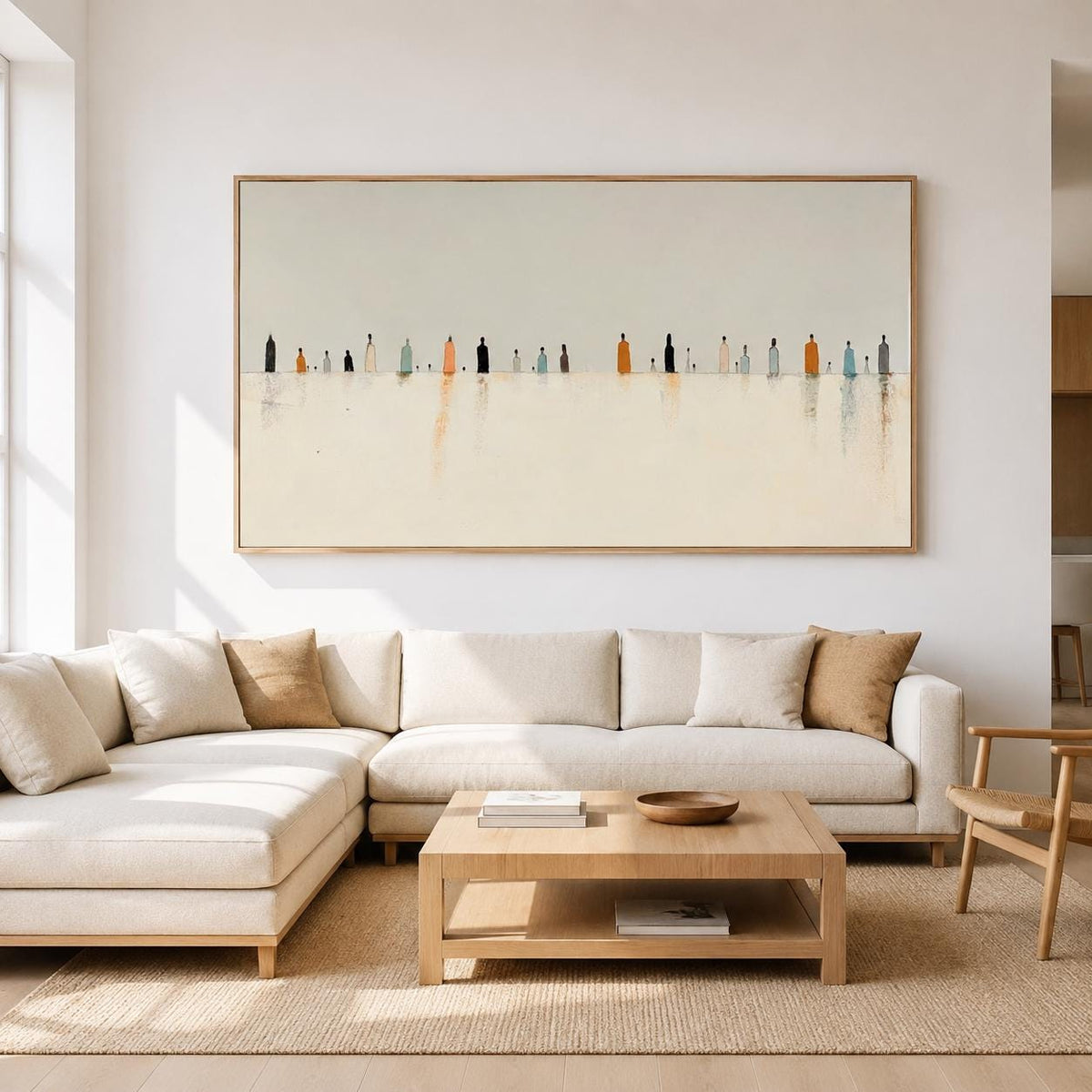 Minimalist Figures Wall Art Beige Abstract Canvas Painting for Modern Living Room Decor