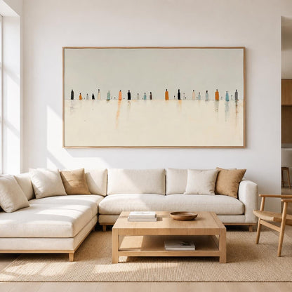 Minimalist Figures Wall Art Beige Abstract Canvas Painting for Modern Living Room Decor