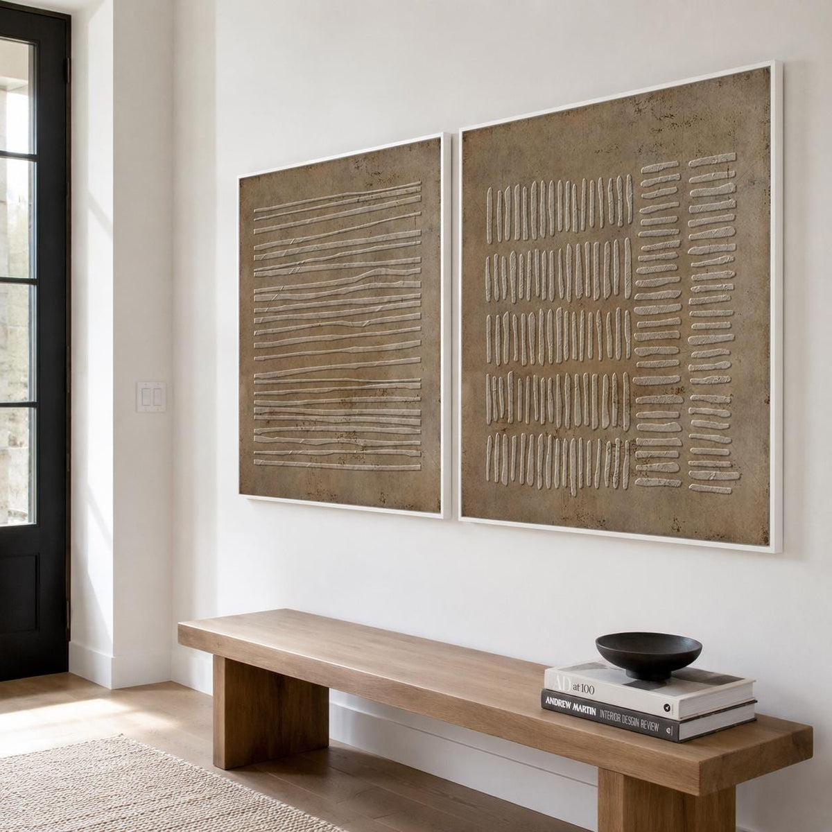 Wabi Sabi Wall Art Set of 2 Brown Plaster Canvas Painting for Living Room