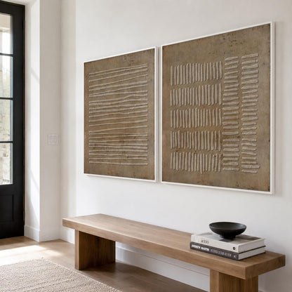 Wabi Sabi Wall Art Set of 2 Brown Plaster Canvas Painting for Living Room
