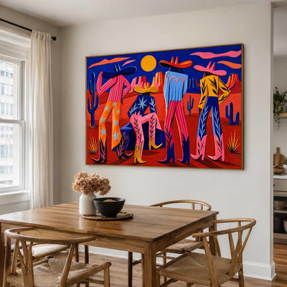 Colorful Western Cowboy Wall Art Desert Figures Canvas Painting for Modern Living Room Decor