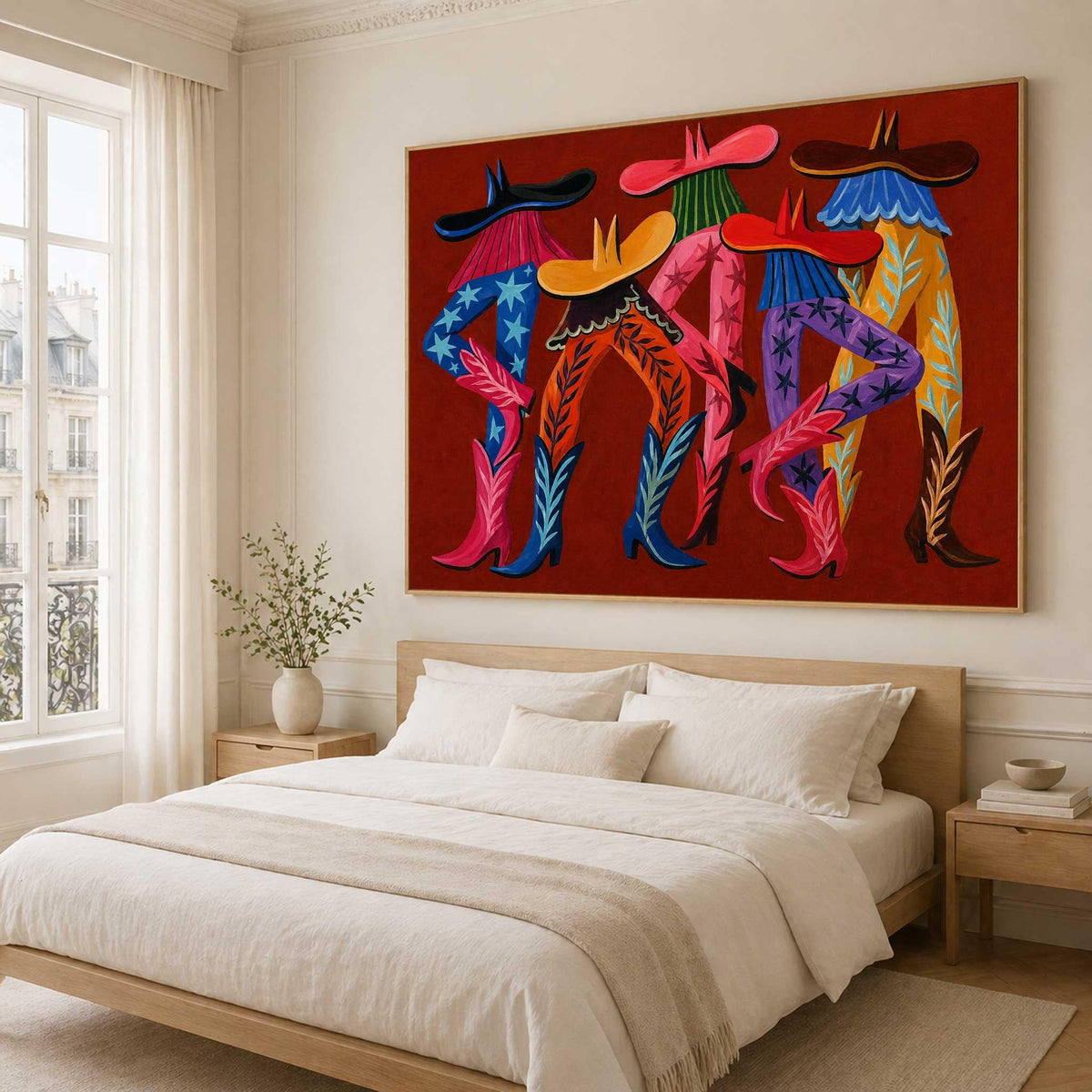 Cowboy Boots Wall Art Red Western Fashion Canvas Painting for Eclectic Entryway Decor