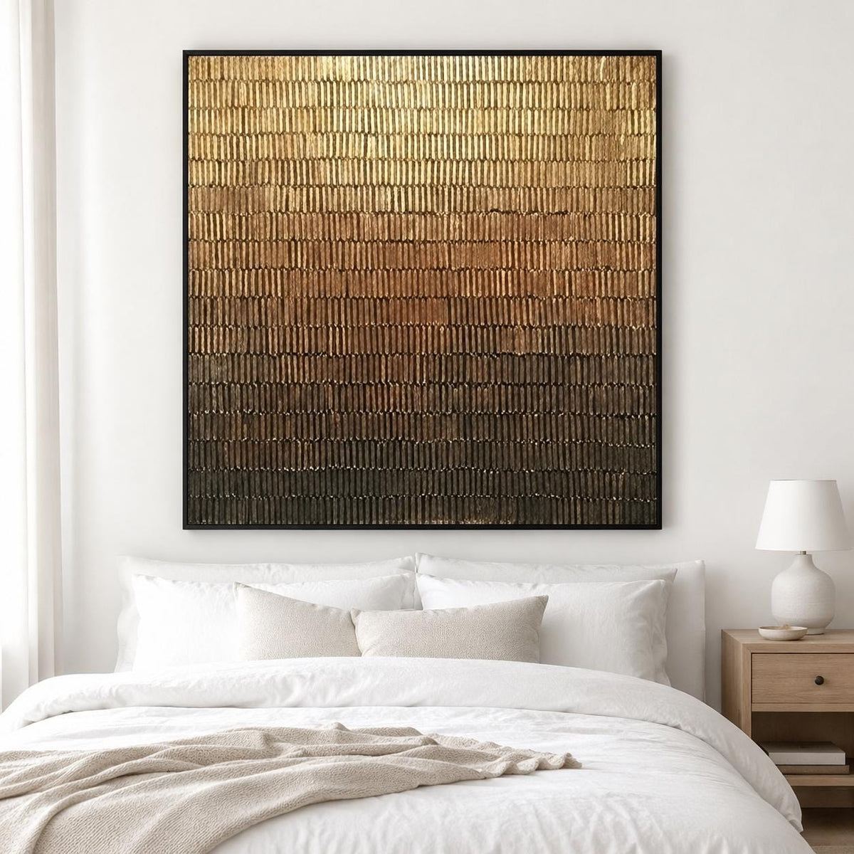 Golden Brown Gradient Wall Art Textured Line Abstract Painting for Modern Living Room Decor