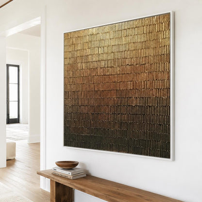 Golden Brown Gradient Wall Art Textured Line Abstract Painting for Modern Living Room Decor