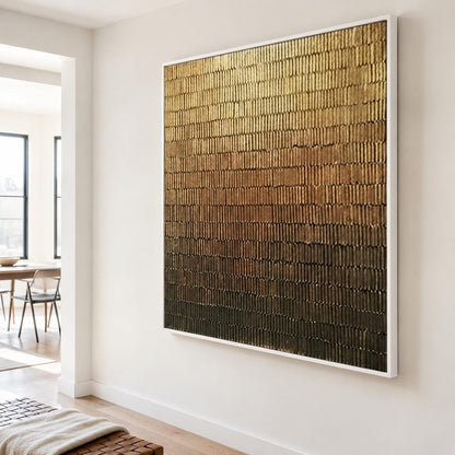 Golden Brown Gradient Wall Art Textured Line Abstract Painting for Modern Living Room Decor