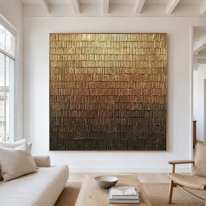 Golden Brown Gradient Wall Art Textured Line Abstract Painting for Modern Living Room Decor