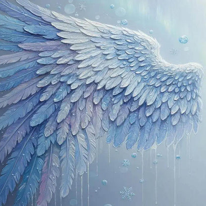 Frozen Angel Canvas Art - Blue Snowflake Wall Decor - Handmade Acrylic - Christmas Holiday Spiritual Gift – Blue Abstract | H