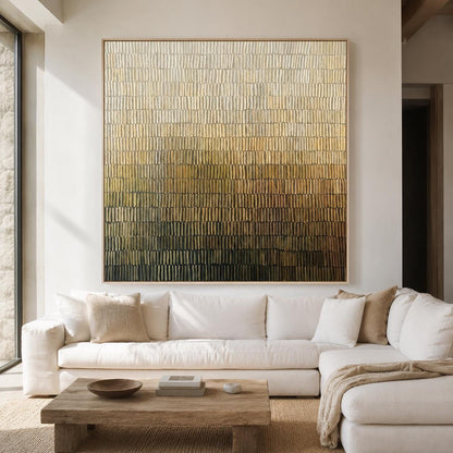 Ivory Olive Abstract Wall Art Fine Line Texture Canvas Painting for Entryway Decor