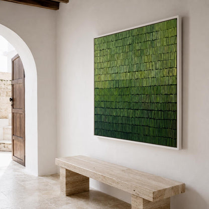 Moss Green Abstract Wall Art Fine Line Texture Canvas Painting for Office Decor