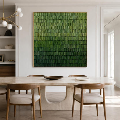 Moss Green Abstract Wall Art Fine Line Texture Canvas Painting for Office Decor