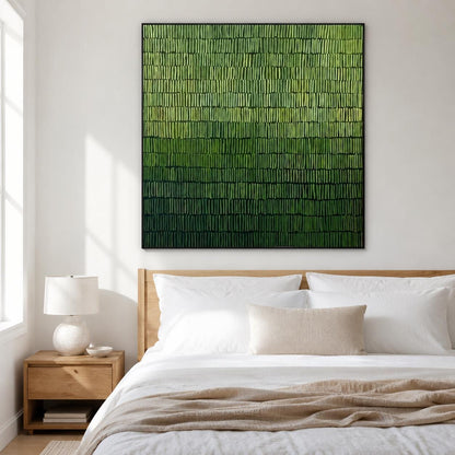 Moss Green Abstract Wall Art Fine Line Texture Canvas Painting for Office Decor