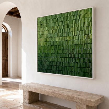 Moss Green Abstract Wall Art Fine Line Texture Canvas Painting for Office Decor