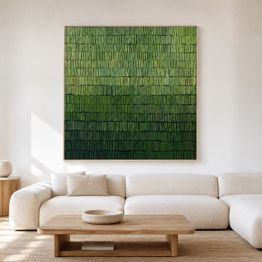 Moss Green Abstract Wall Art Fine Line Texture Canvas Painting for Office Decor