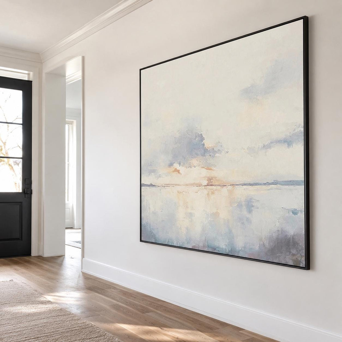 Large Coastal Ocean Wall Art Soft Blue Sunset Canvas Painting for Living Room Decor