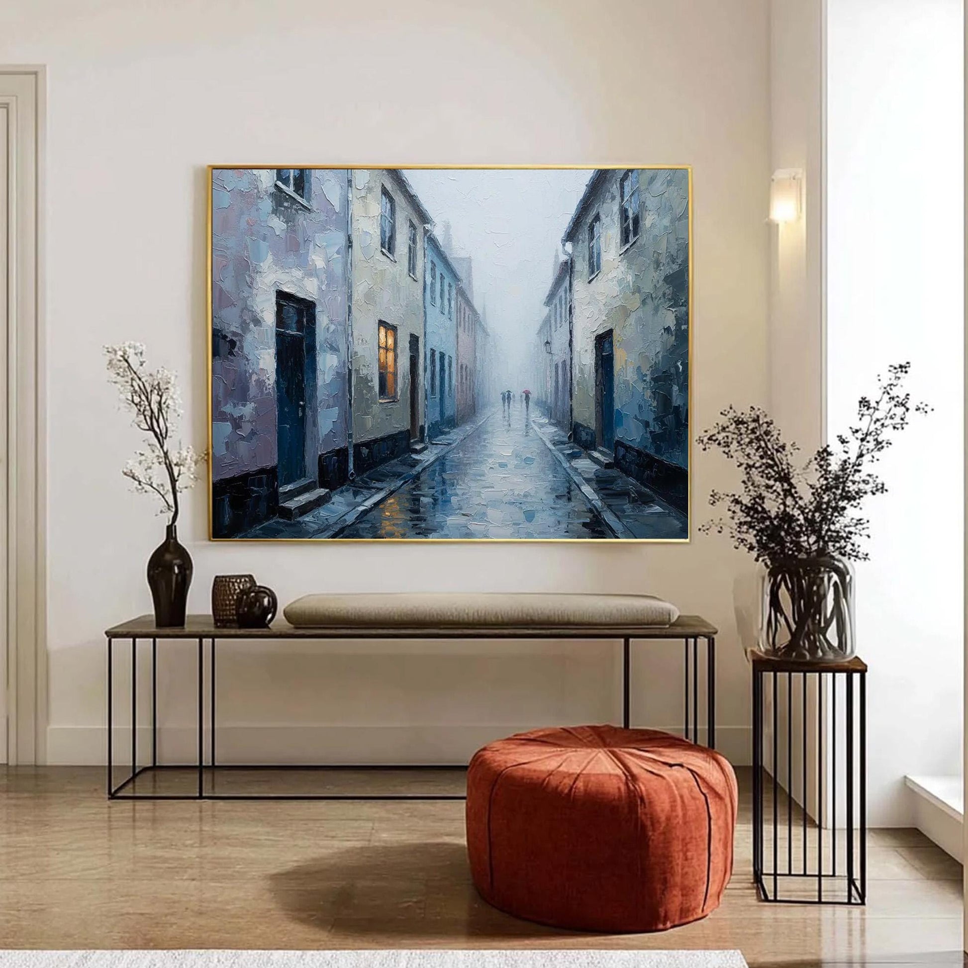 Handmade Acrylic - Misty Wall Art - Vintage Home Decor - Cozy Housewarming Anniversary Gift – Grey Cityscape City Architectur