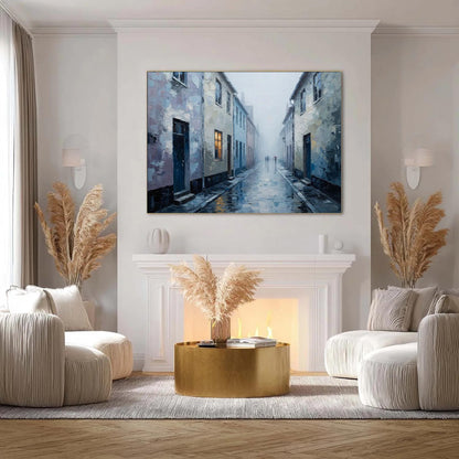 Grey Impasto Cityscape City Architecture Wall Art – Handmade Acrylic - Misty Wall Art - Vintage Home Decor - Cozy Housewarming Anniversary Gift