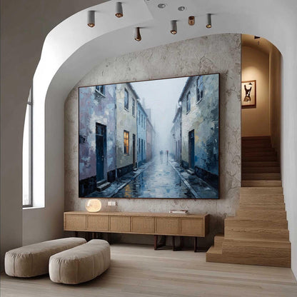 Handmade Acrylic - Misty Wall Art - Vintage Home Decor - Cozy Housewarming Anniversary Gift – Grey Cityscape City Architectur
