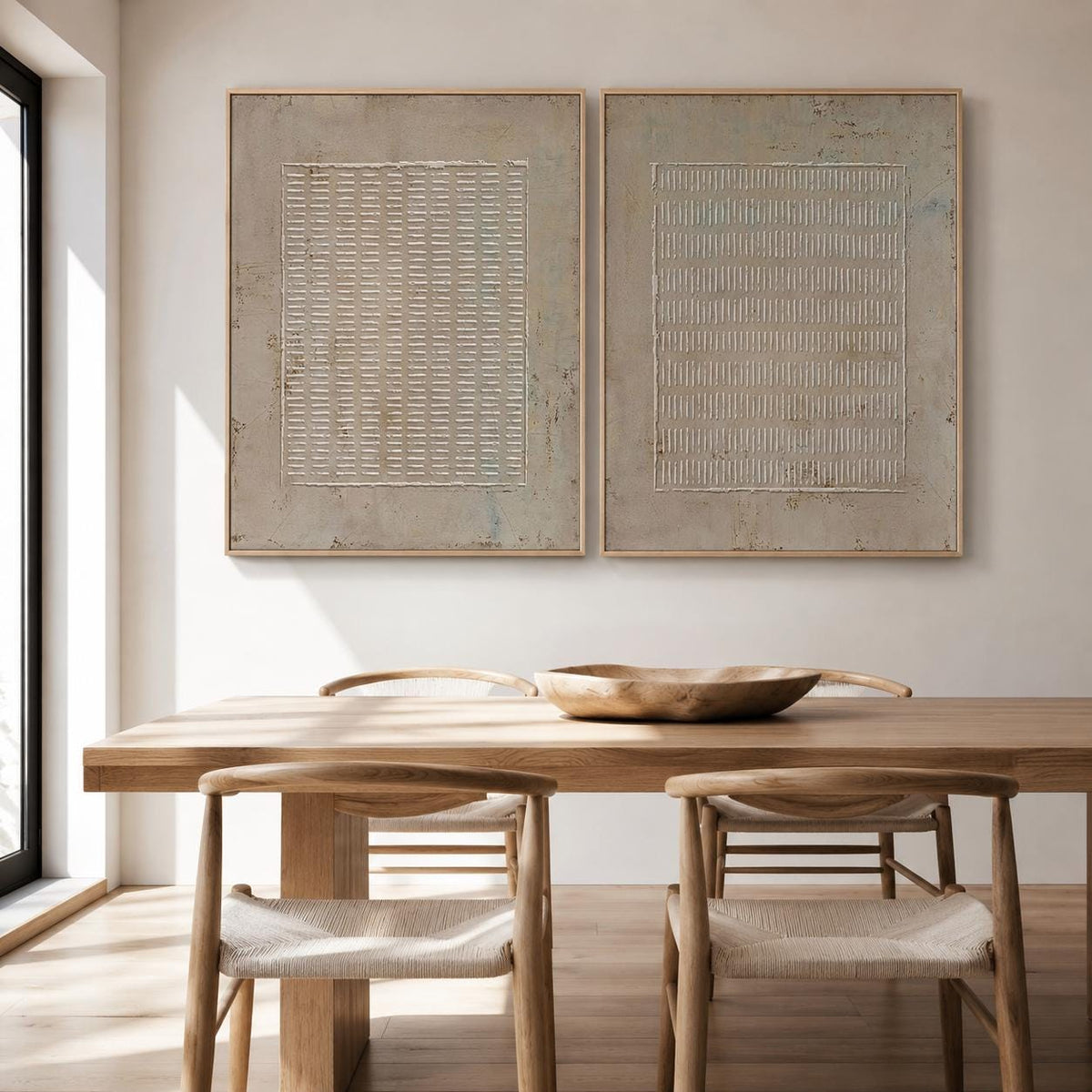 Set of 2 Brown Wabi Sabi Wall Art Line Texture Painting for Office Decor