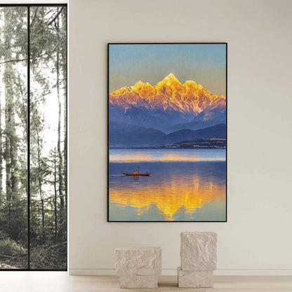 Golden Mountain Sunrise Reflection Lake Landscape Wall Art