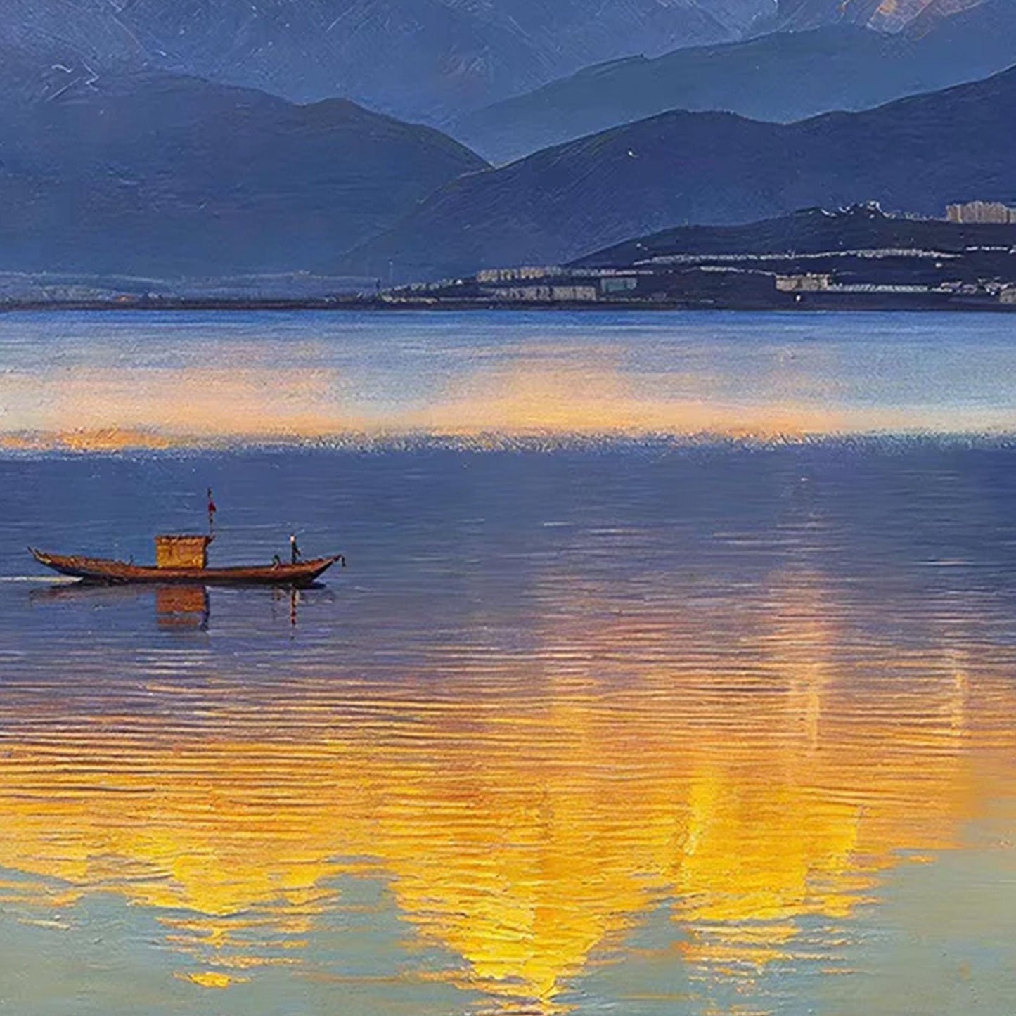 Golden Mountain Sunrise Reflection Lake Landscape Wall Art