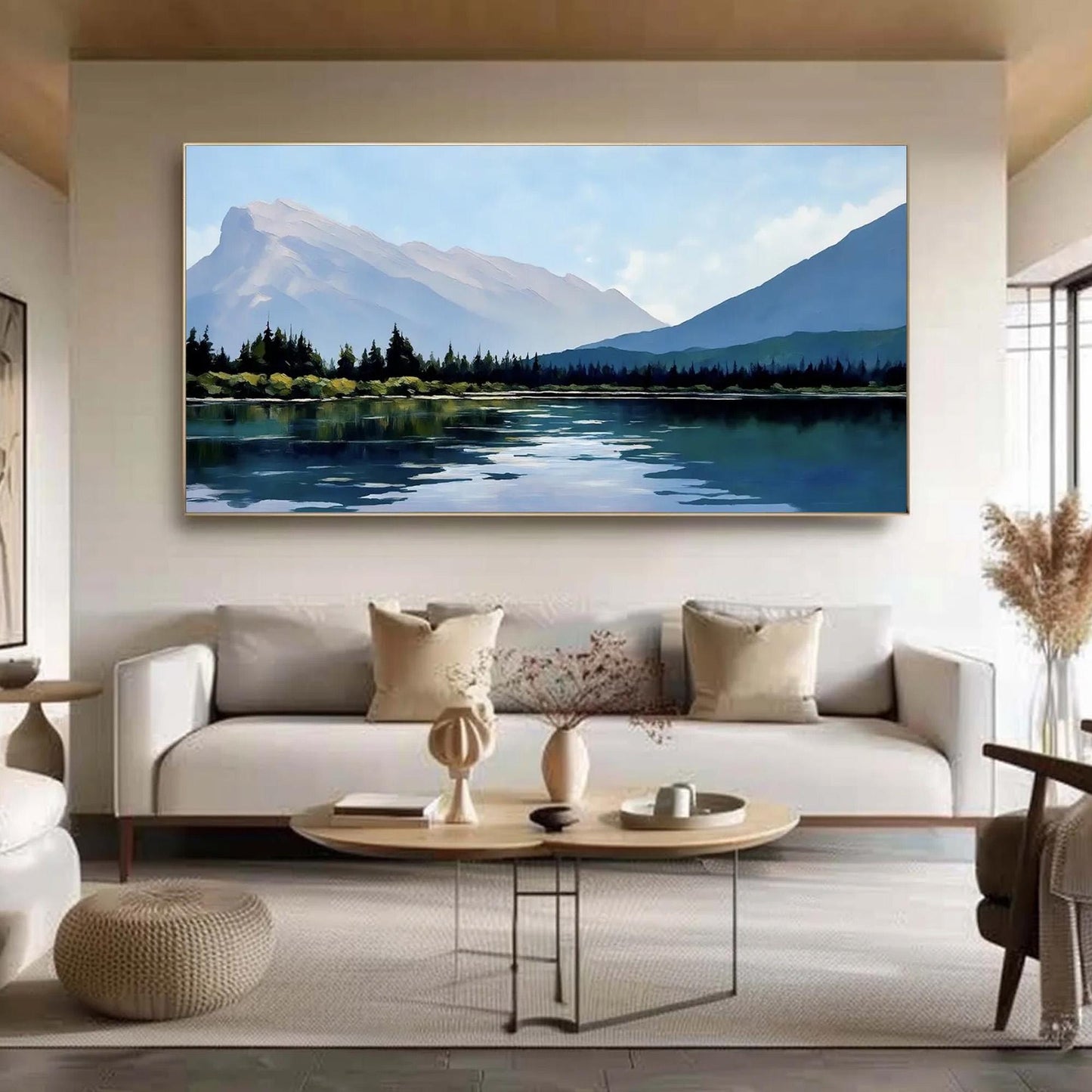 Original – Blue and Teal Lake Landscape Wall Art | Oil Painting, view 4