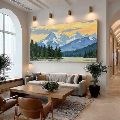 Original – Blue and Green Lake Landscape Wall Art | Impasto Oil Painting, view 3