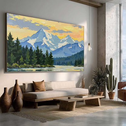 Original – Blue and Green Lake Landscape Wall Art | Impasto Oil Painting, view 2