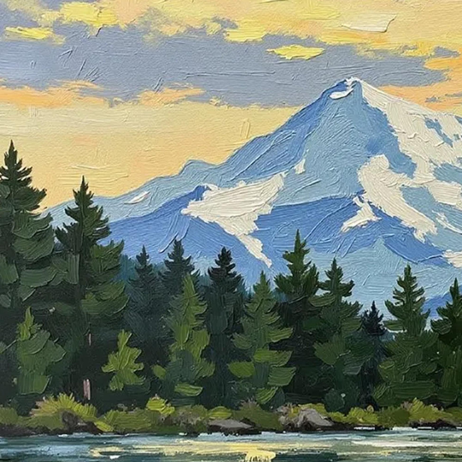 Original – Blue and Green Lake Landscape Wall Art | Impasto Oil Painting, view 5