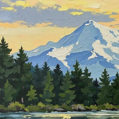 Original – Blue and Green Lake Landscape Wall Art | Impasto Oil Painting, view 5