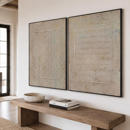 Set of 2 Brown Wabi Sabi Wall Art Line Texture Painting for Office Decor