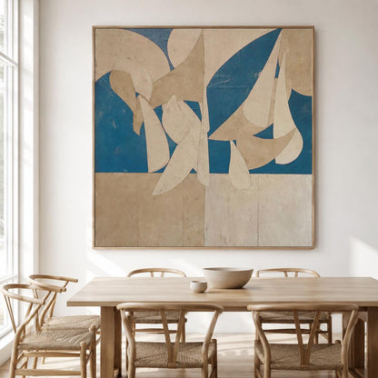 Blue Beige Organic Shape Wall Art Abstract Textured Canvas Painting for Modern Entryway Decor