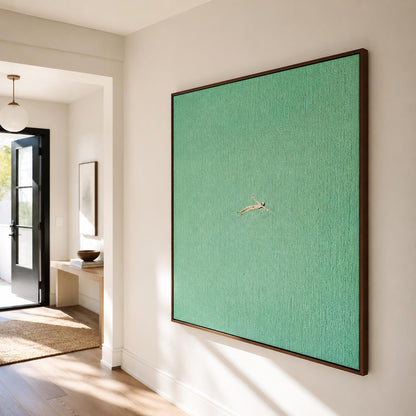 Sea Green Swimmer Wall Art Minimalist Ocean Canvas Painting for Coastal Spa Bathroom Decor
