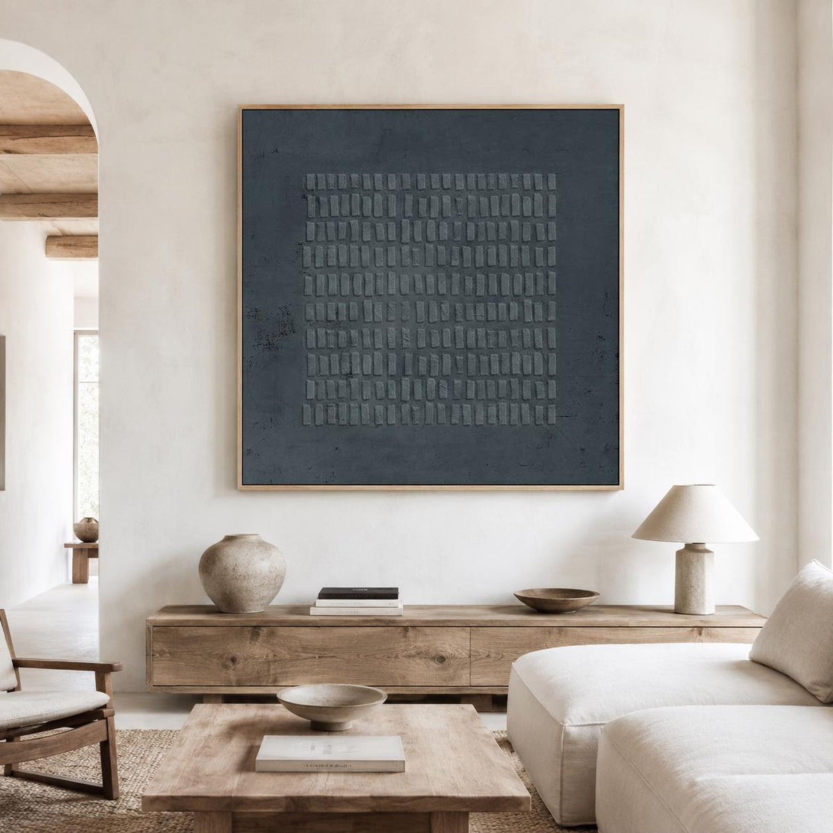 Dark Grey Wabi Sabi Wall Art 3D Block Texture Canvas for Living Room Decor
