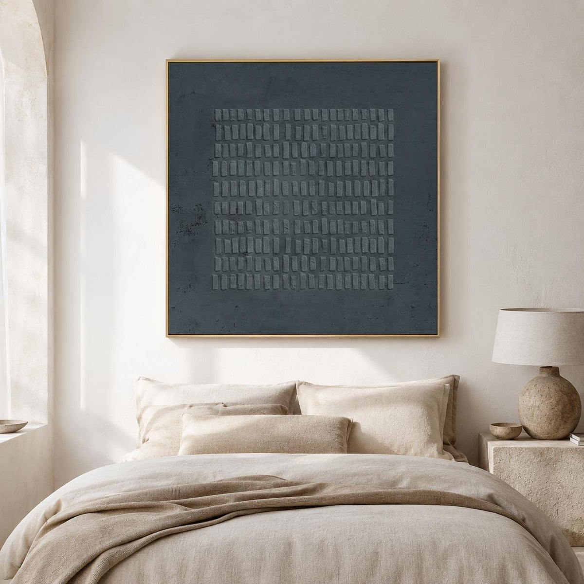 Dark Grey Wabi Sabi Wall Art 3D Block Texture Canvas for Living Room Decor