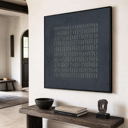 Dark Grey Wabi Sabi Wall Art 3D Block Texture Canvas for Living Room Decor