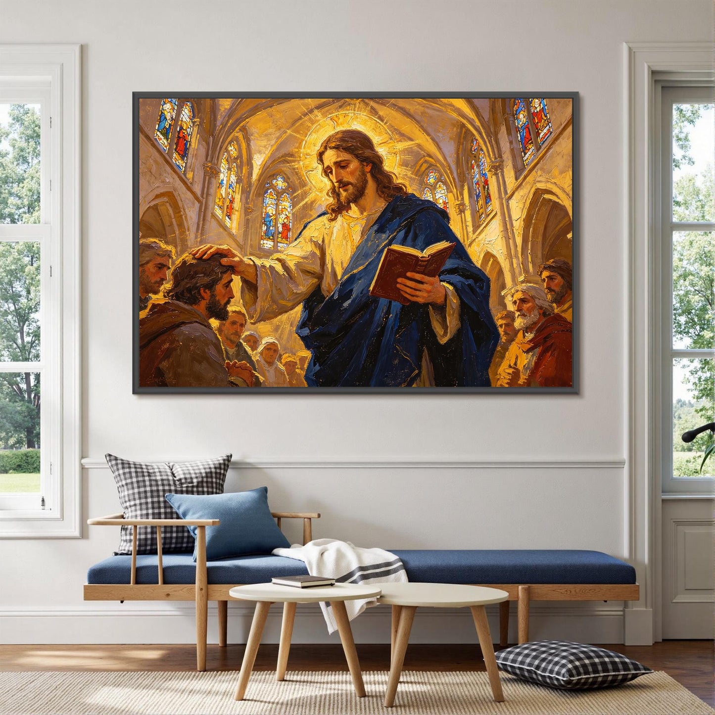Stained Glass Sacred Canvas - Handmade Oil Acrylic - Christian Church Wall Art - Religious Home Gift – Gold Abstract | Hand-P