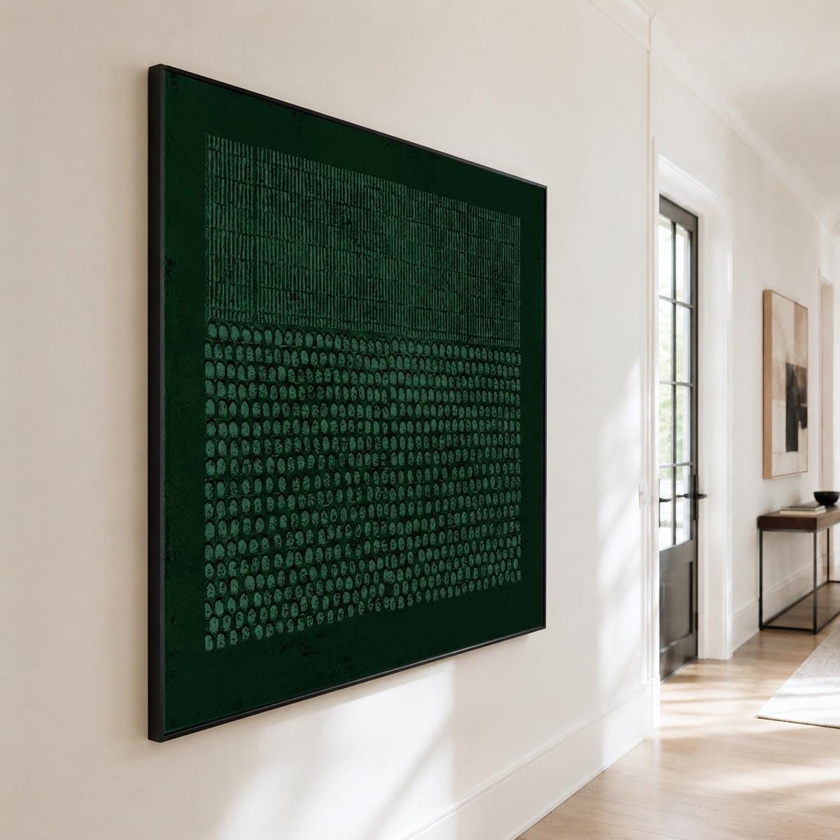 Wabi Sabi Wall Art Forest Green Dot Texture Canvas Painting for Modern Office Decor