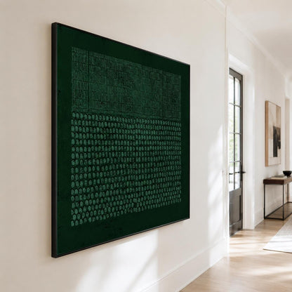 Wabi Sabi Wall Art Forest Green Dot Texture Canvas Painting for Modern Office Decor