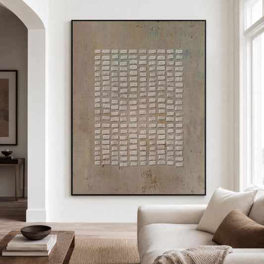Brown Beige Wabi Sabi Wall Art 3D Block Texture Canvas Painting for Entryway Decor