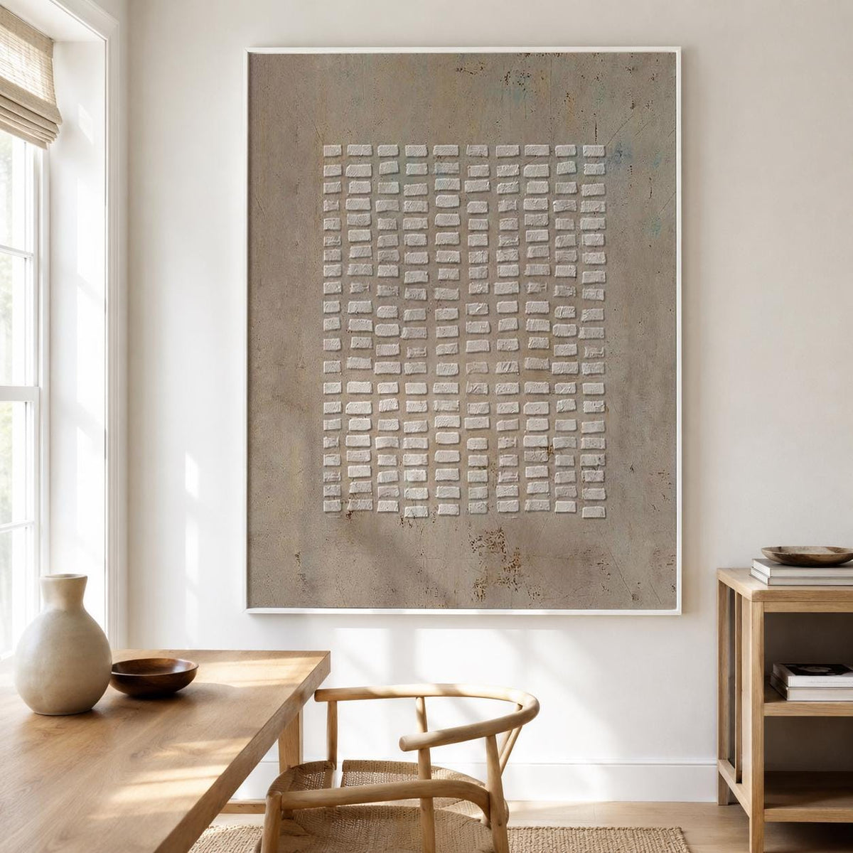 Brown Beige Wabi Sabi Wall Art 3D Block Texture Canvas Painting for Entryway Decor